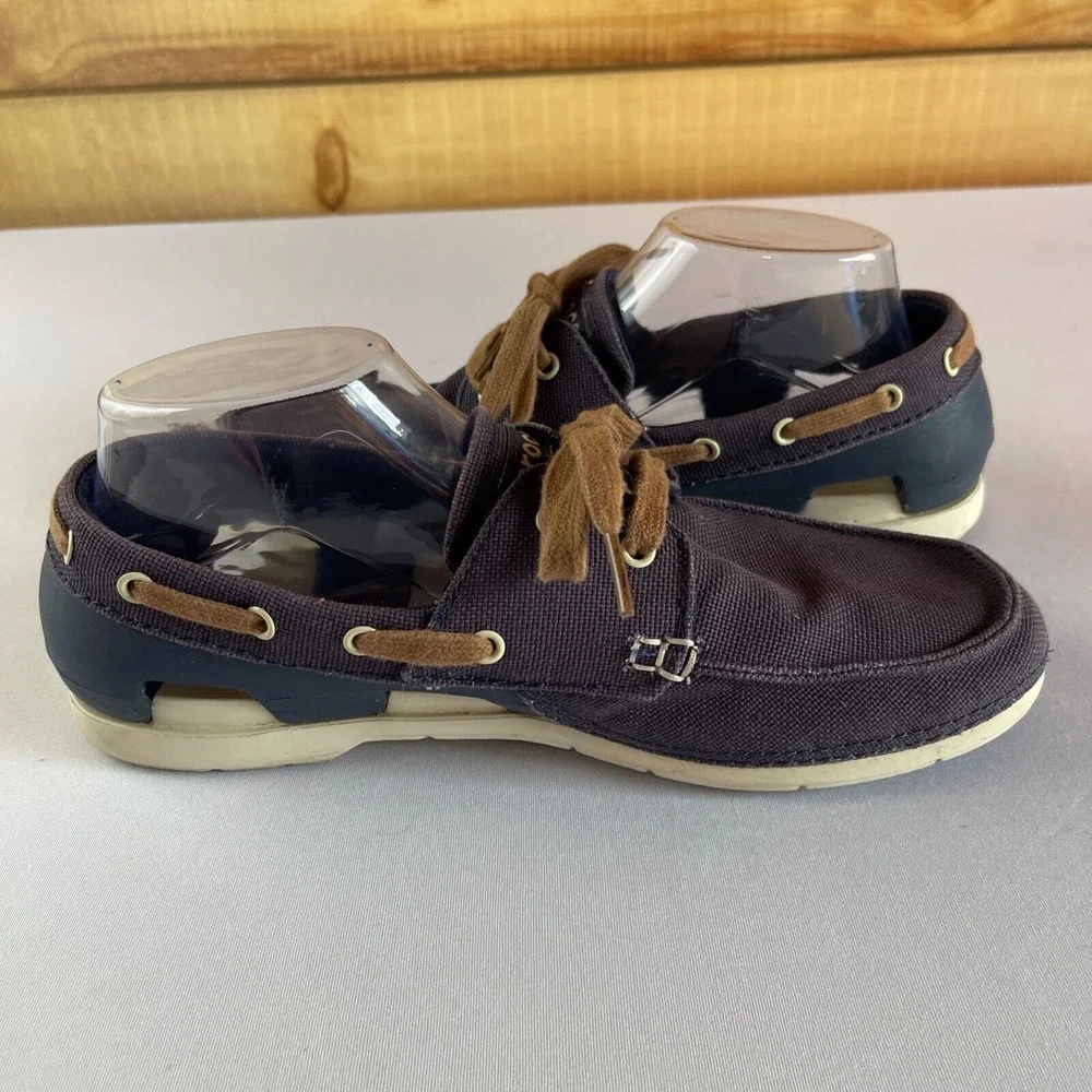 Crocs Beach Line Lace Up Boat Loafers Shoes‎ Mens 8 Comfort Lace Up Navy Blue